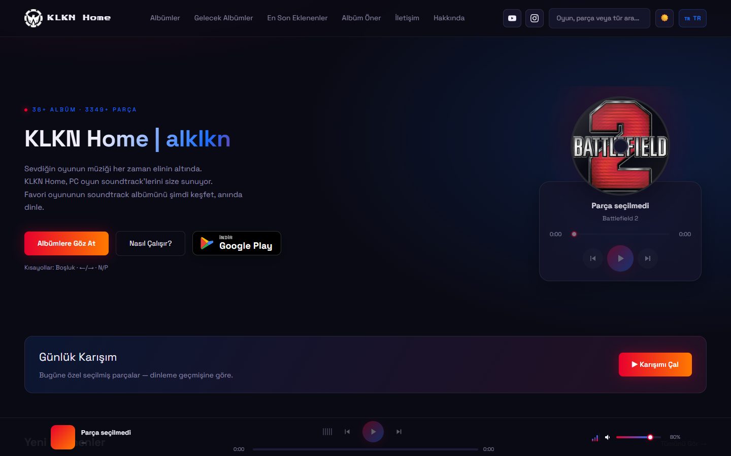 KLKN Home sitesinde albüm akışının geniş yerleşimi